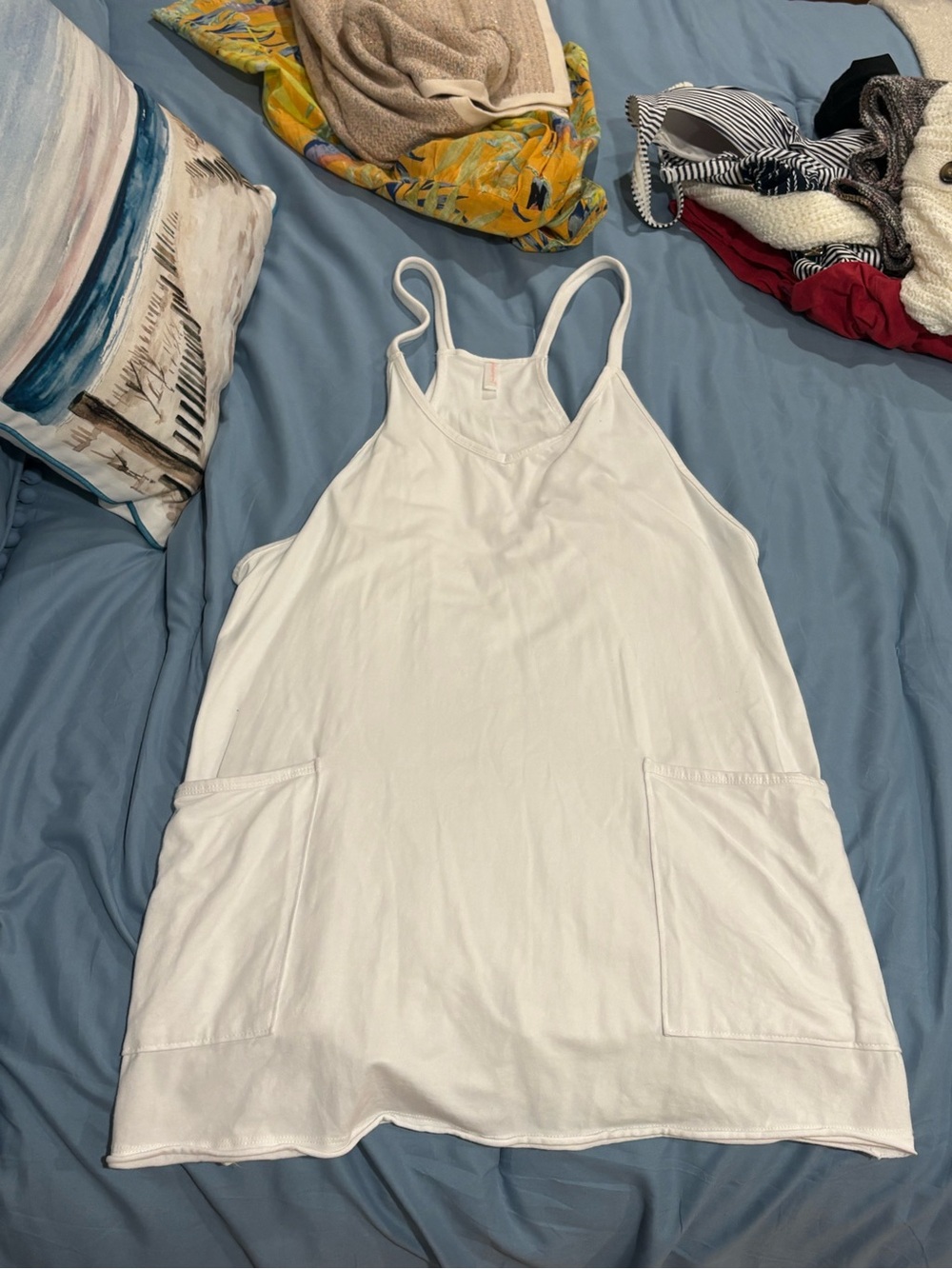 FP Movement by Free People White Strappy Romper with Front Pockets